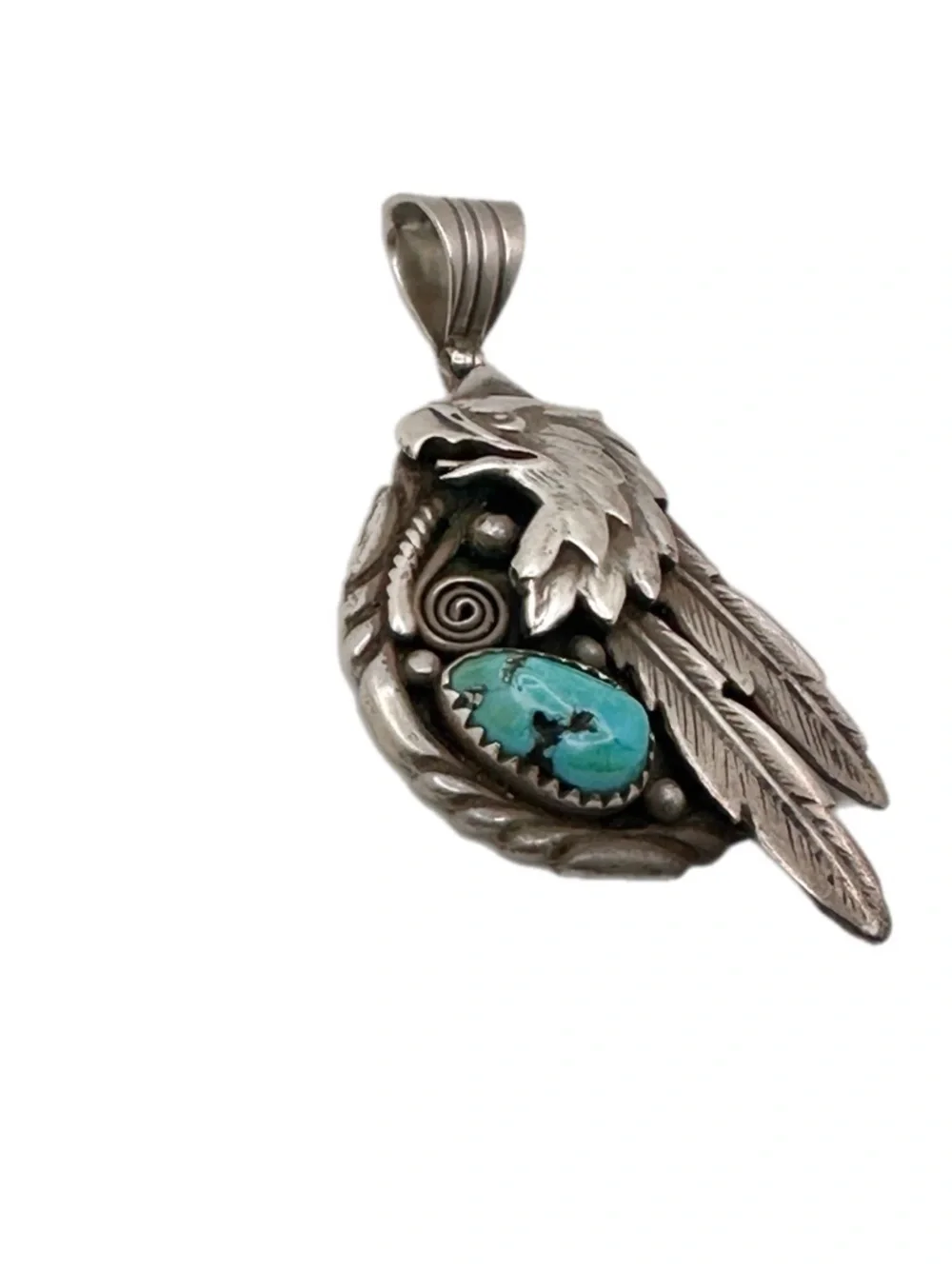 Vintage Sterling & Turquoise Eagle Pendant Feather Southwest Silver Jewelry